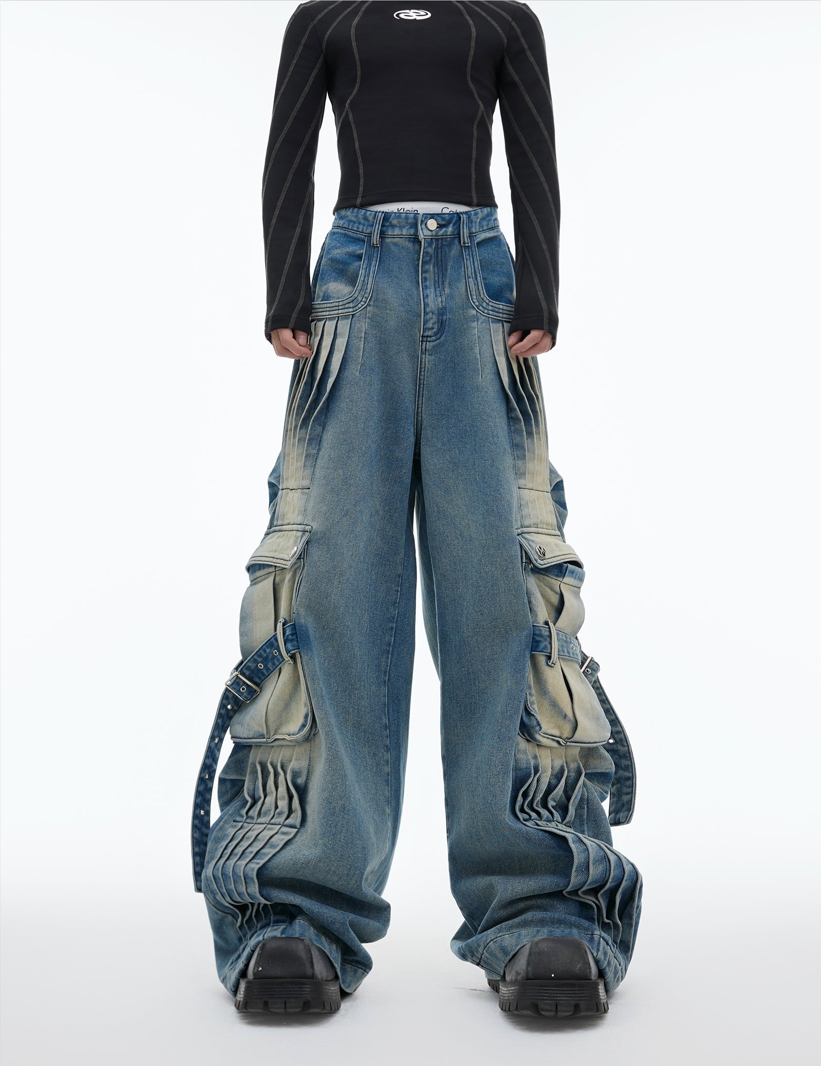 Heavyweight Zipper Denim Hooded Jacket & Wide Leg Denim Jeans Setup