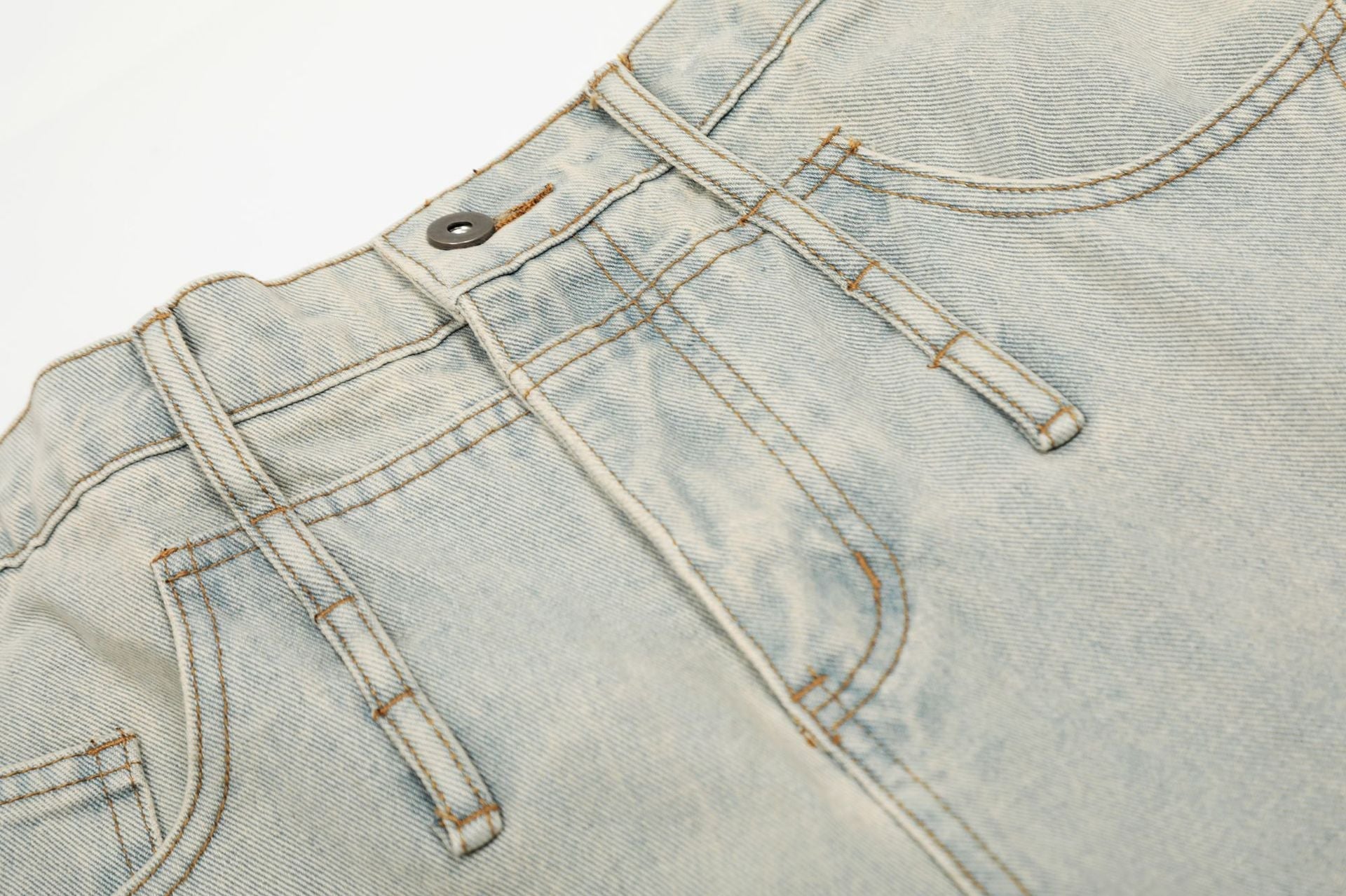 Washed Damage Curved Wide Leg Denim Jeans