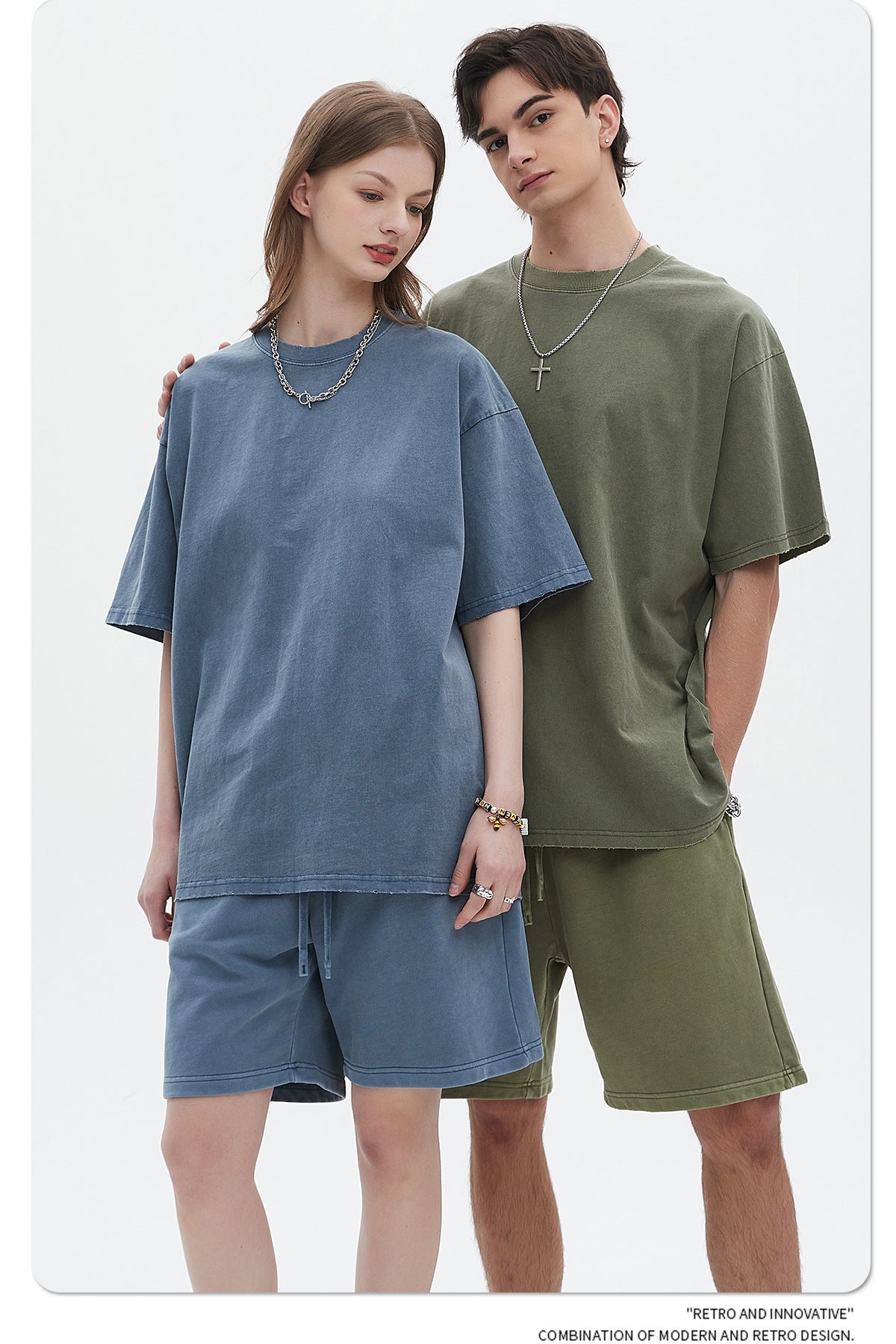 Washed Dyed Oversize Damage Short-sleeve T-shirt & Short Sweatpants Setup