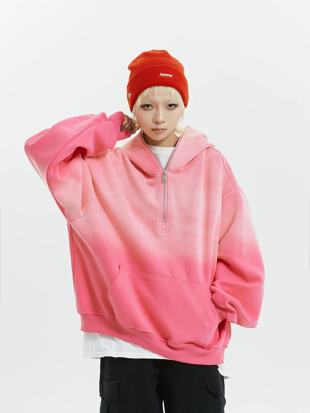 Gradient Half Zip Oversize Hoodie