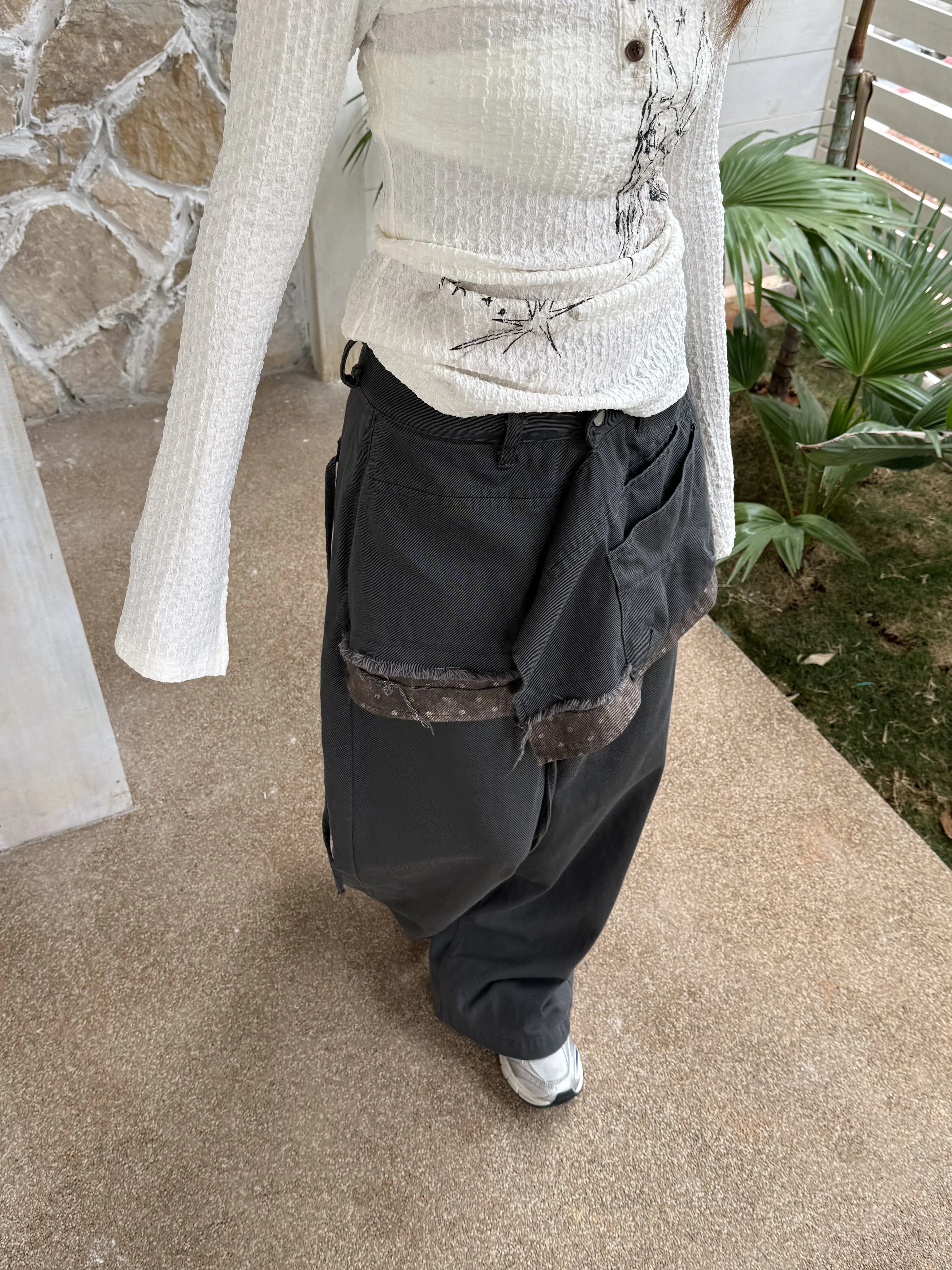Deconstructed Patchwork Polka Dot Low Waist Wide Leg Denim Jeans
