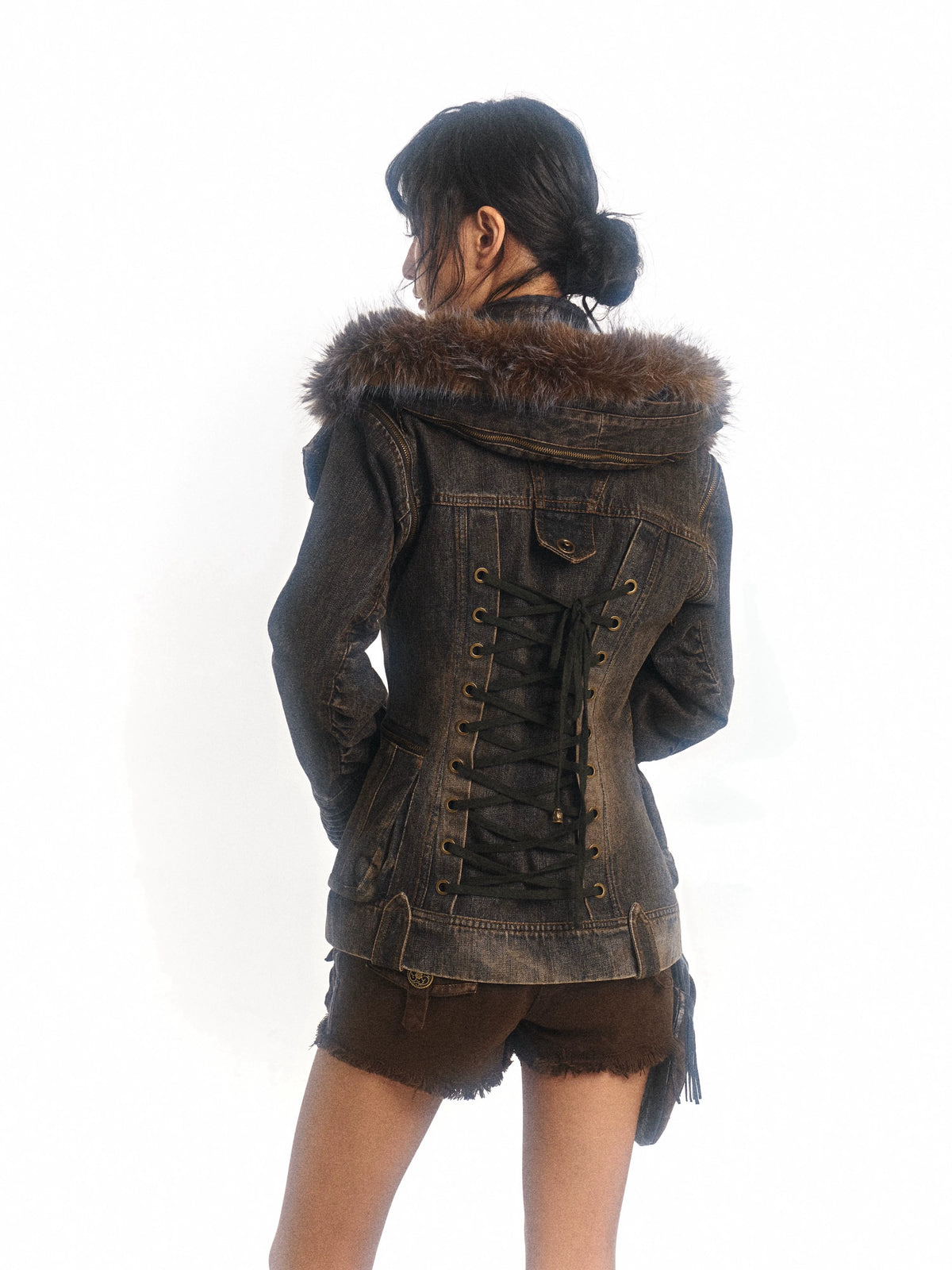 Padded Detachable Washed Denim Jacket