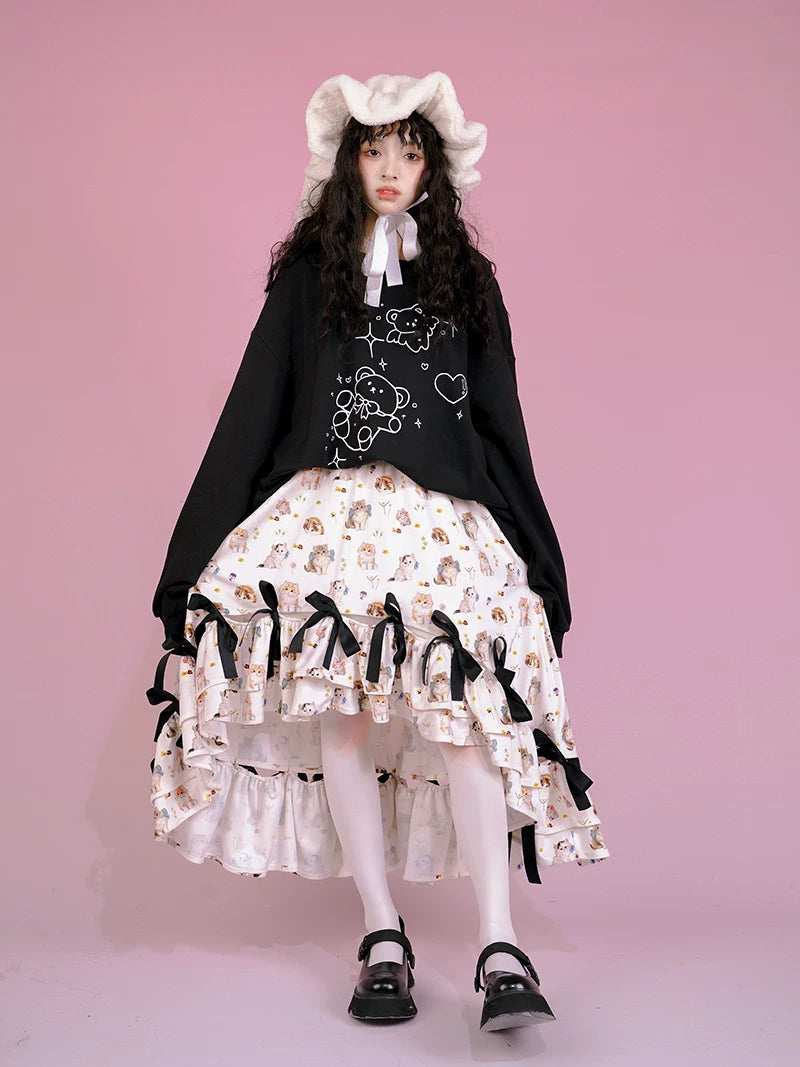 Irregular Bow Elastic Waist Long Skirt