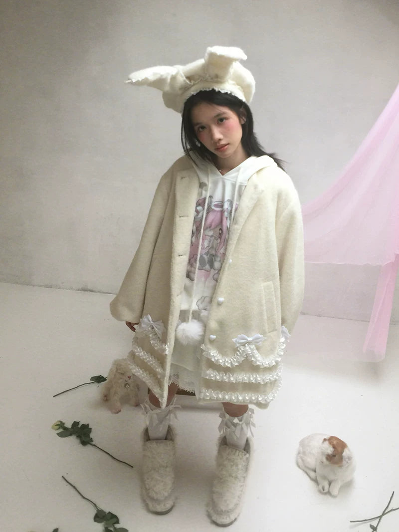 Lace Bow Puff Sleeve Coat
