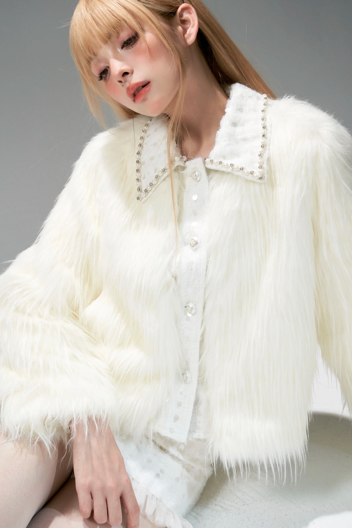 Eco Fur Warm Jacket & Short Skirt & Long Skirt Setup