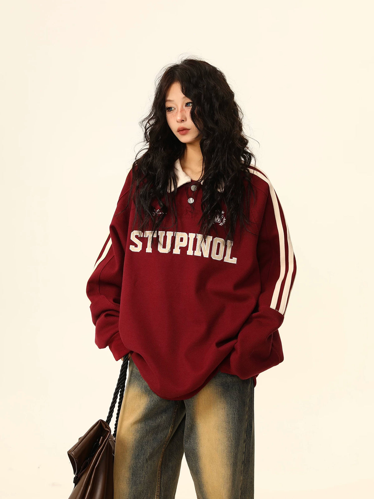 Oversized Polo Collar Sweatshirt