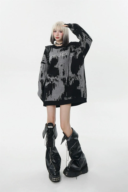 Loose Abstract Patterned Knit Sweater