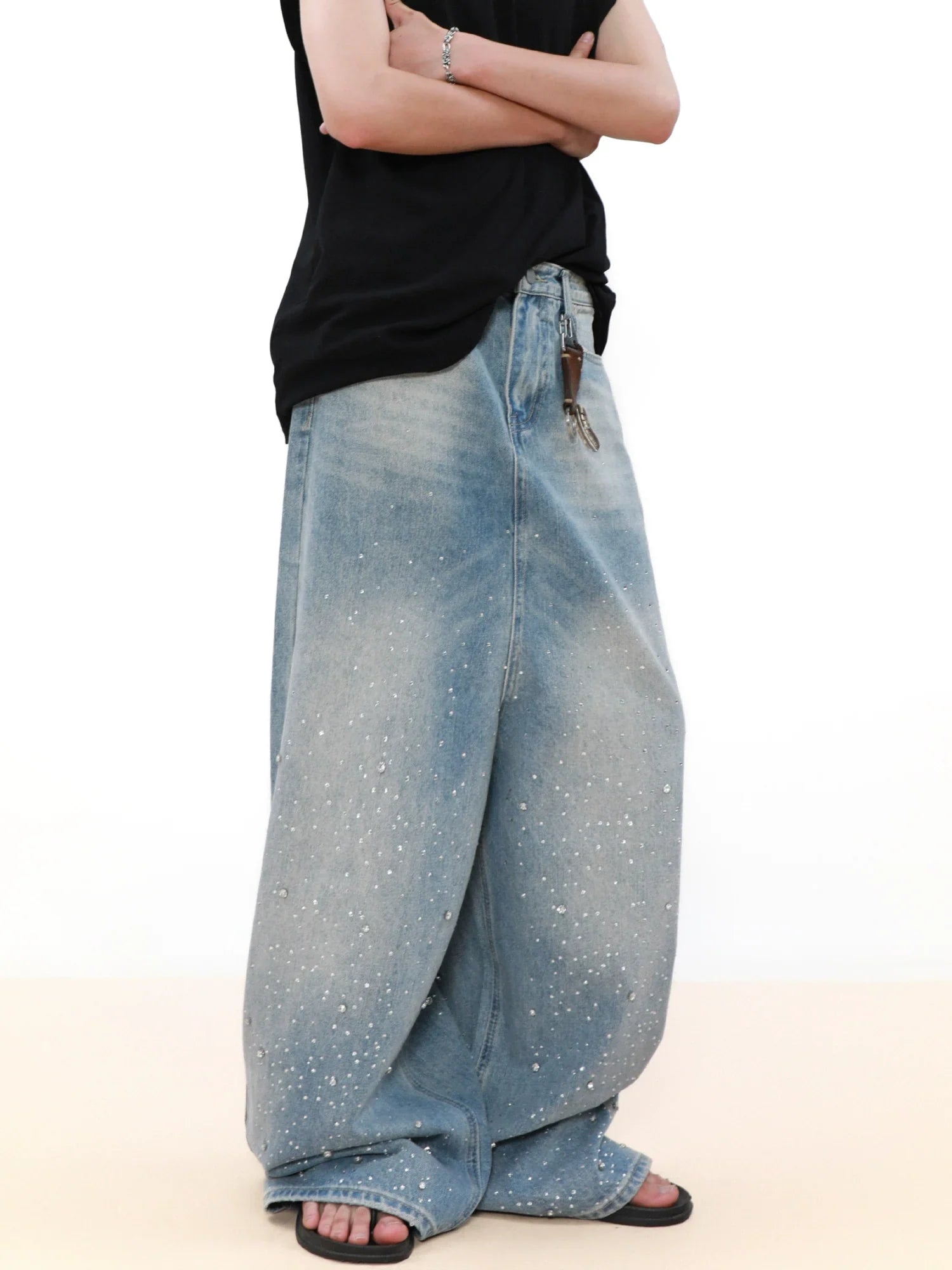 Jean large en denim avec strass