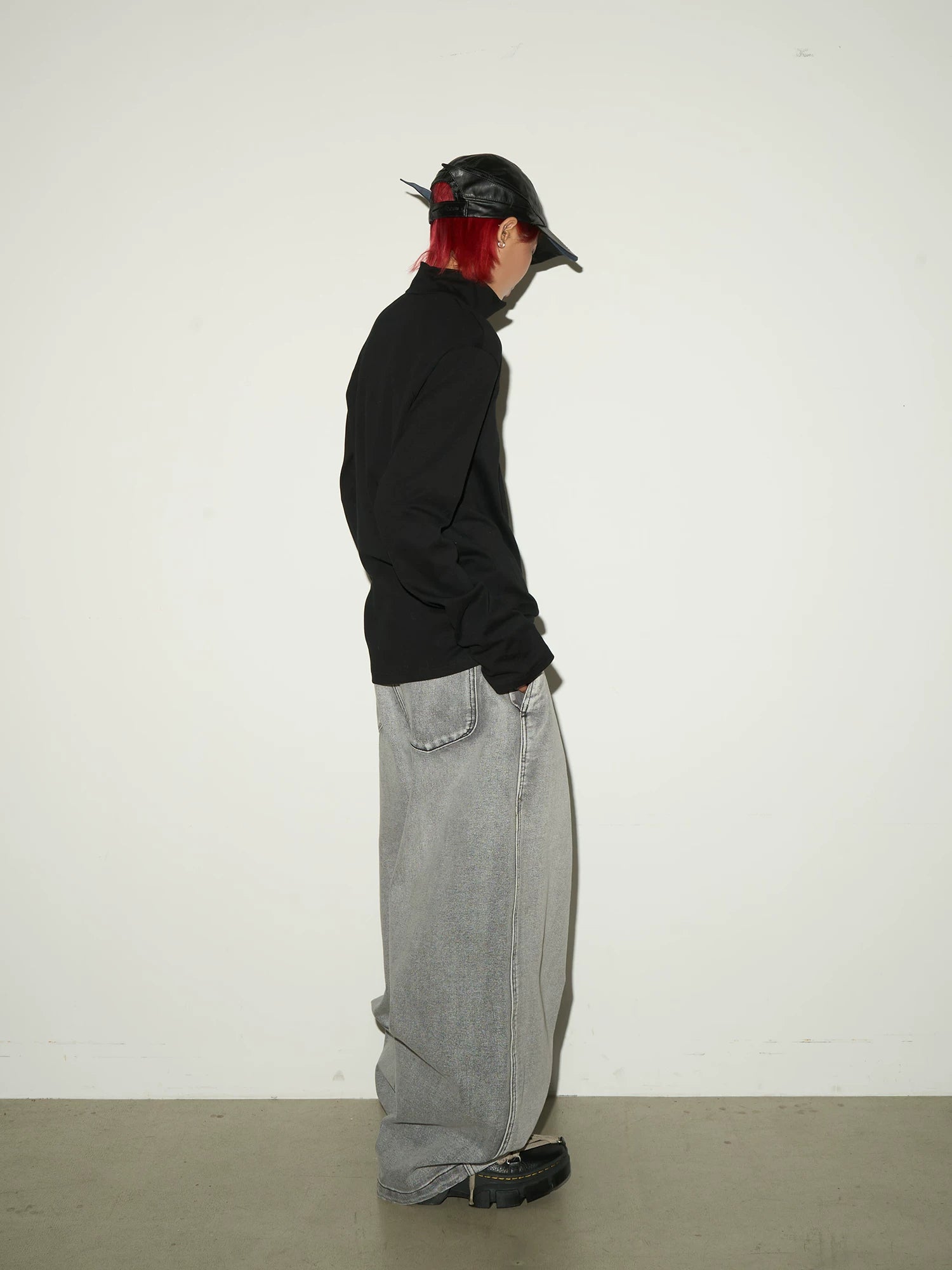 High Waist Pleats Washed Wide Leg Denim Jeans