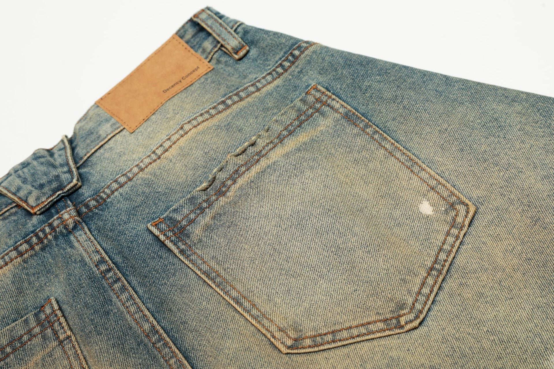 Dirty Washed Curved Wide Leg Denim Jeans