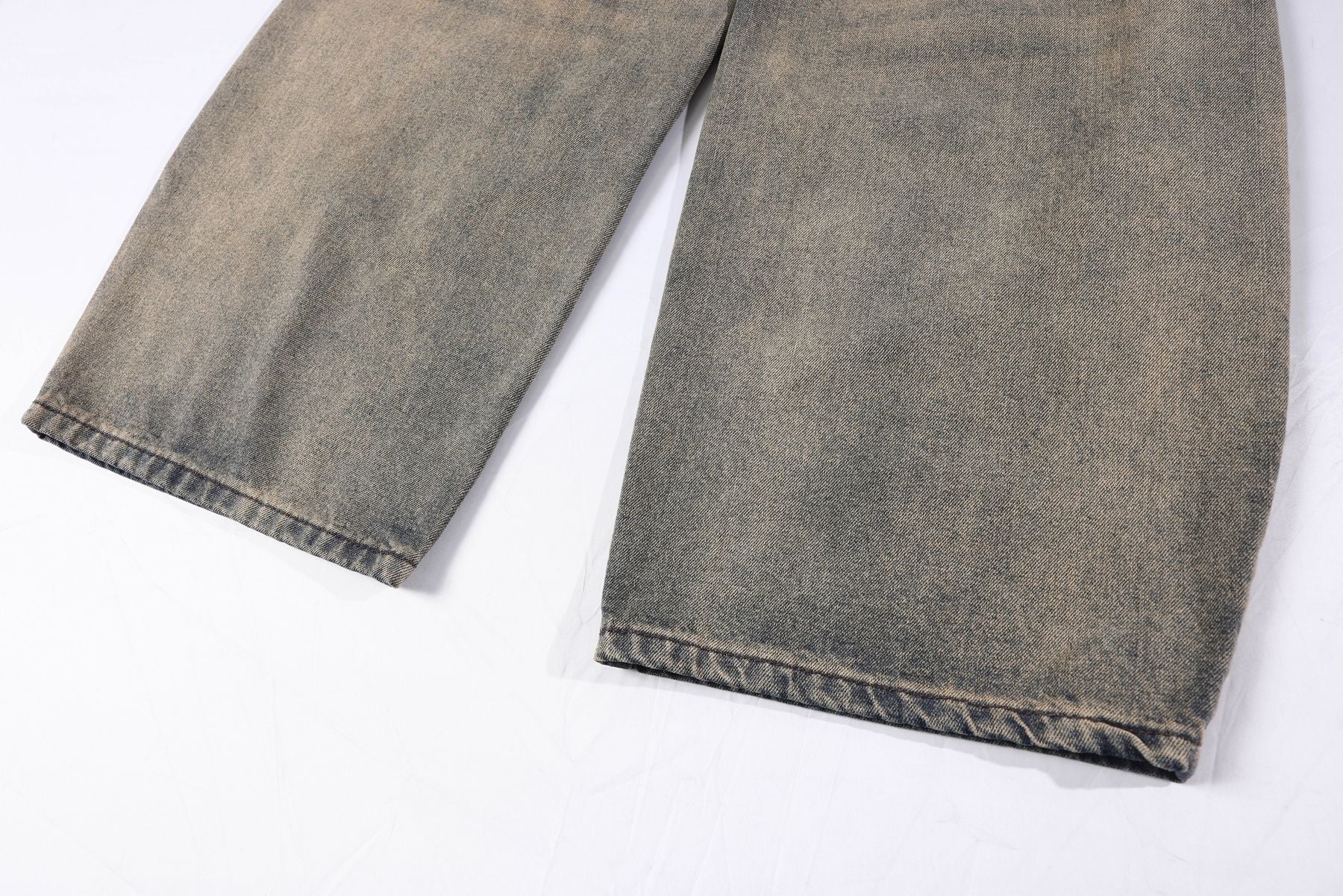 Washed Rose Embroidery Wide Leg Curved Denim Jeans