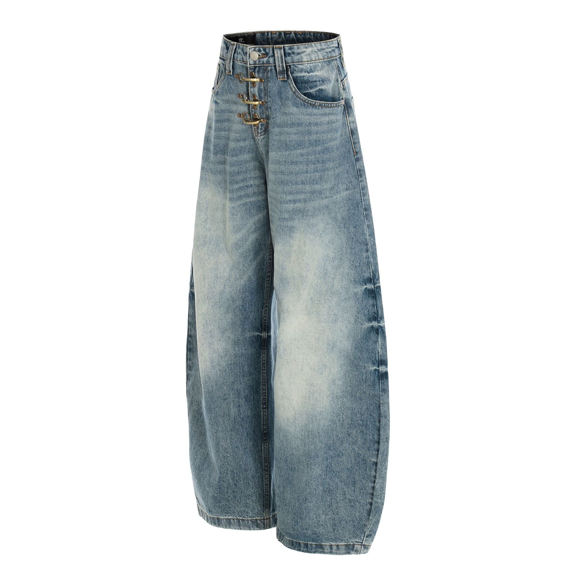 Washed Whisker Curved Denim Jeans