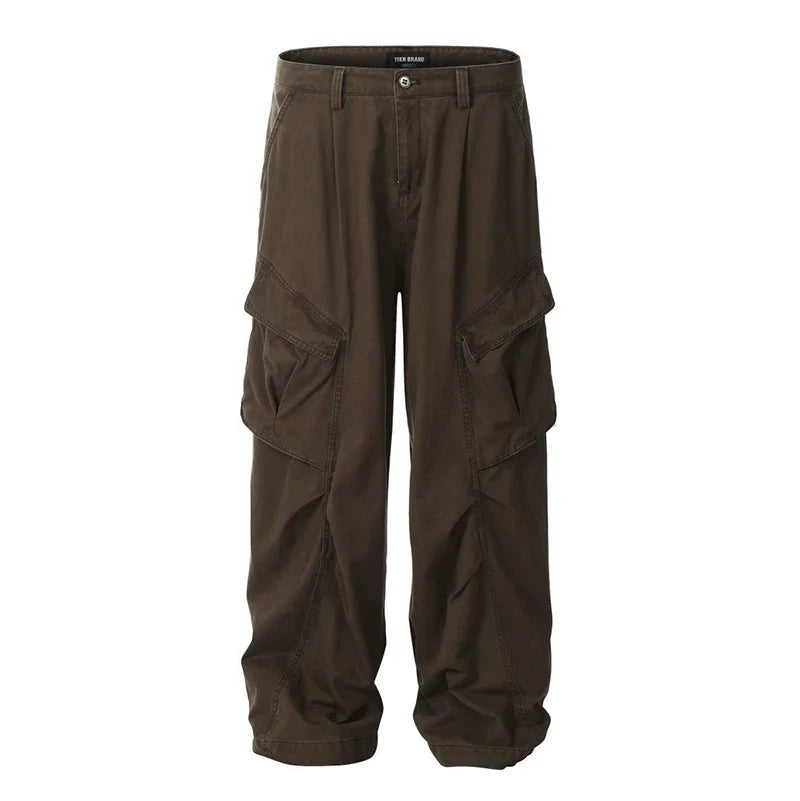 Pleated Design Wide Leg Cargo Pants
