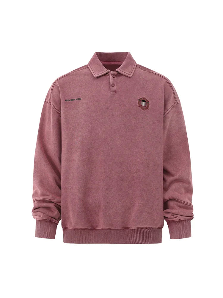 Embroidered Lapel Pullover Long Sleeve Polo Shirt