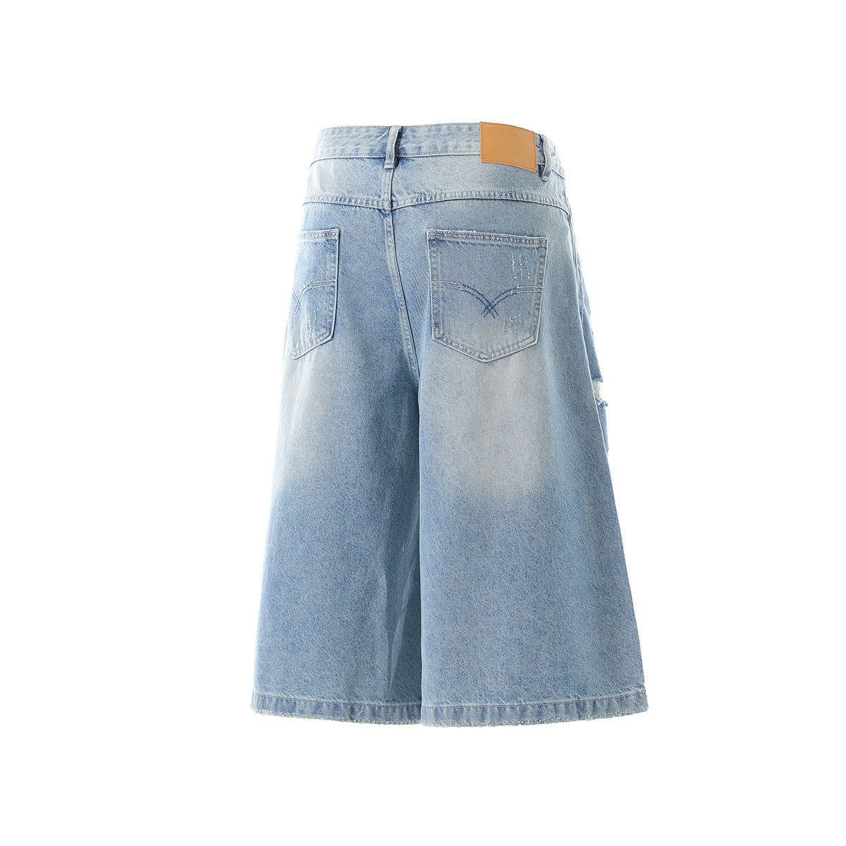 Wash Damage Straight Wide Leg Denim Jeans