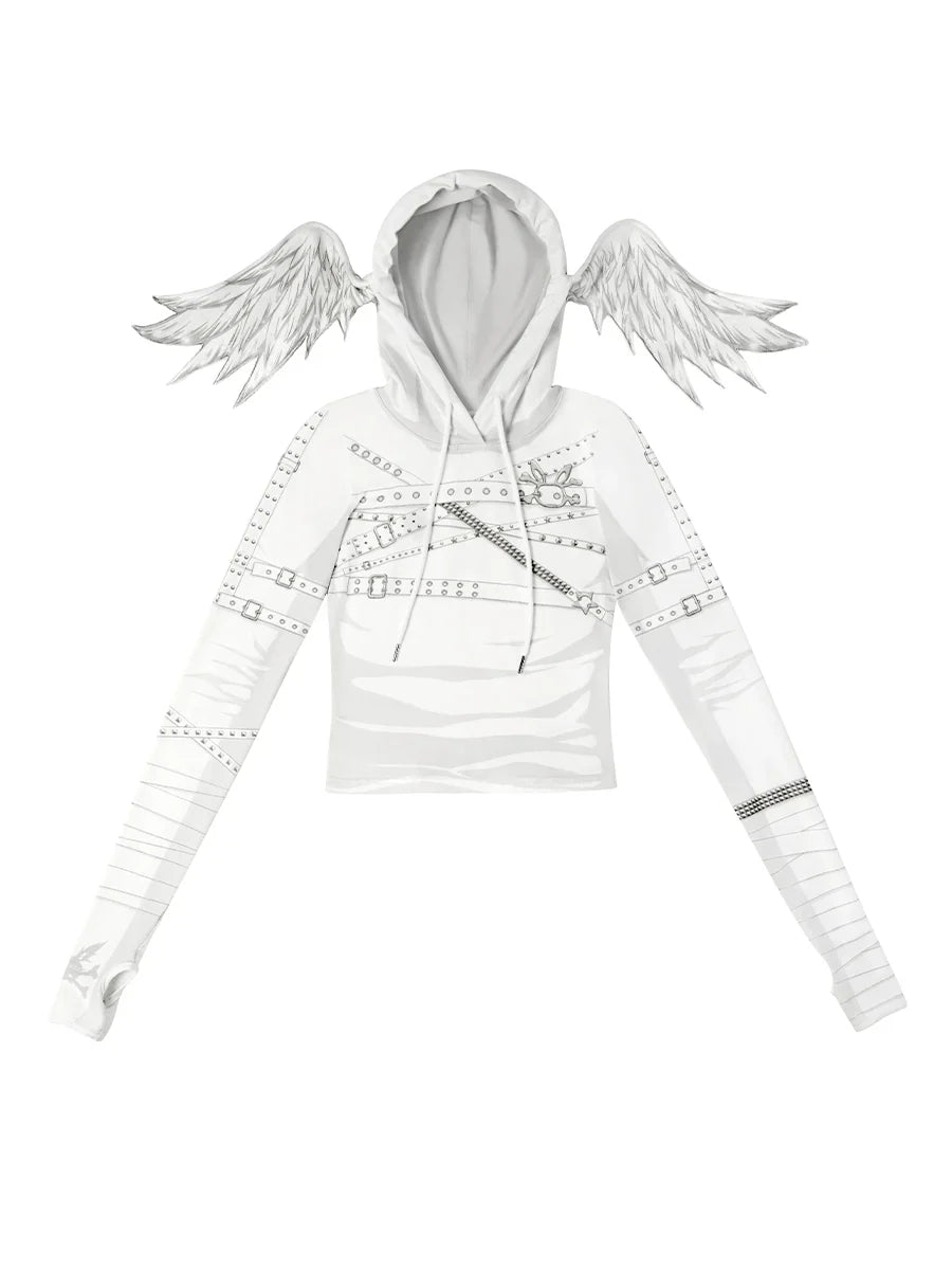 Angel Wing Hooded Long Sleeve T-Shirt