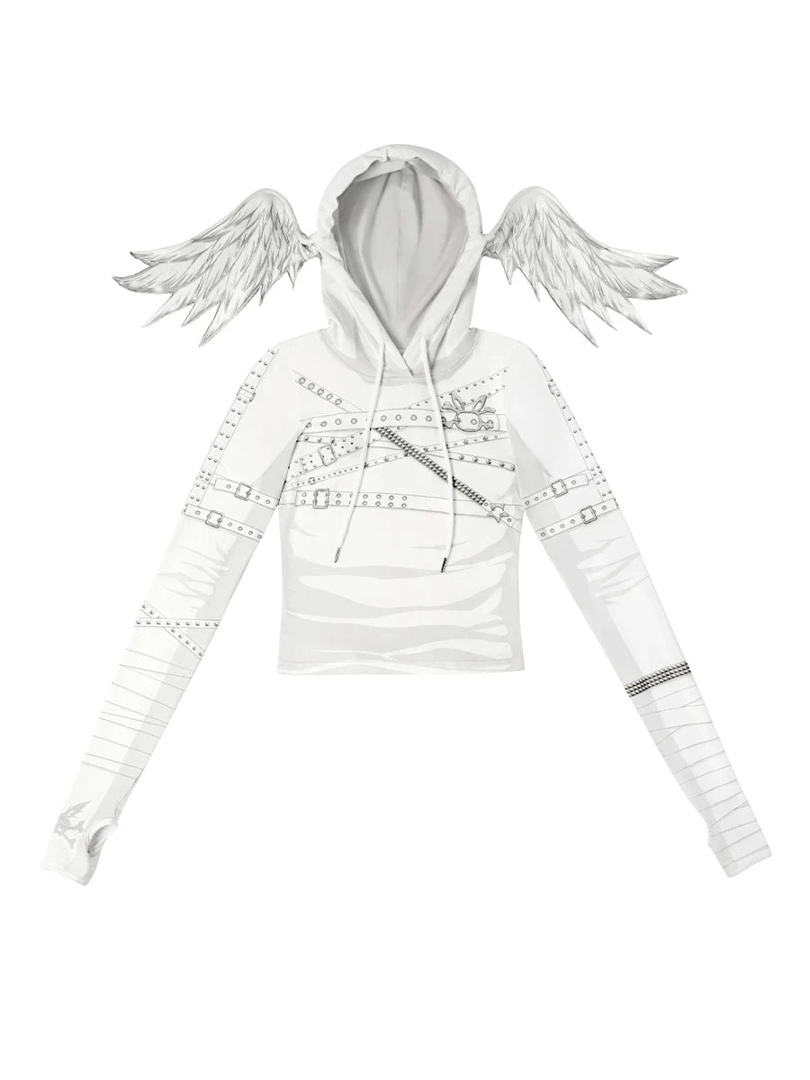 Angel Wing Hooded Long Sleeve T-Shirt