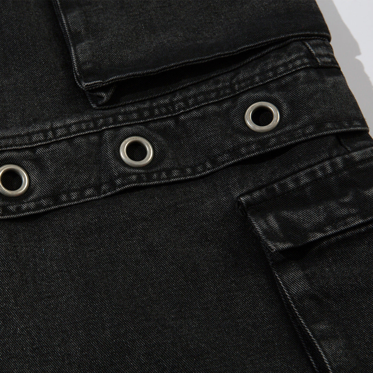 Washed Eyelet Cargo Denim Jeans