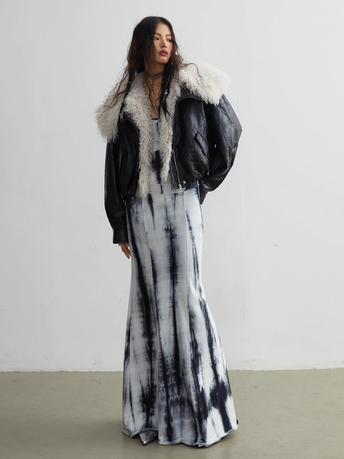 Detachable Large Fur Collar PU Leather Jacket