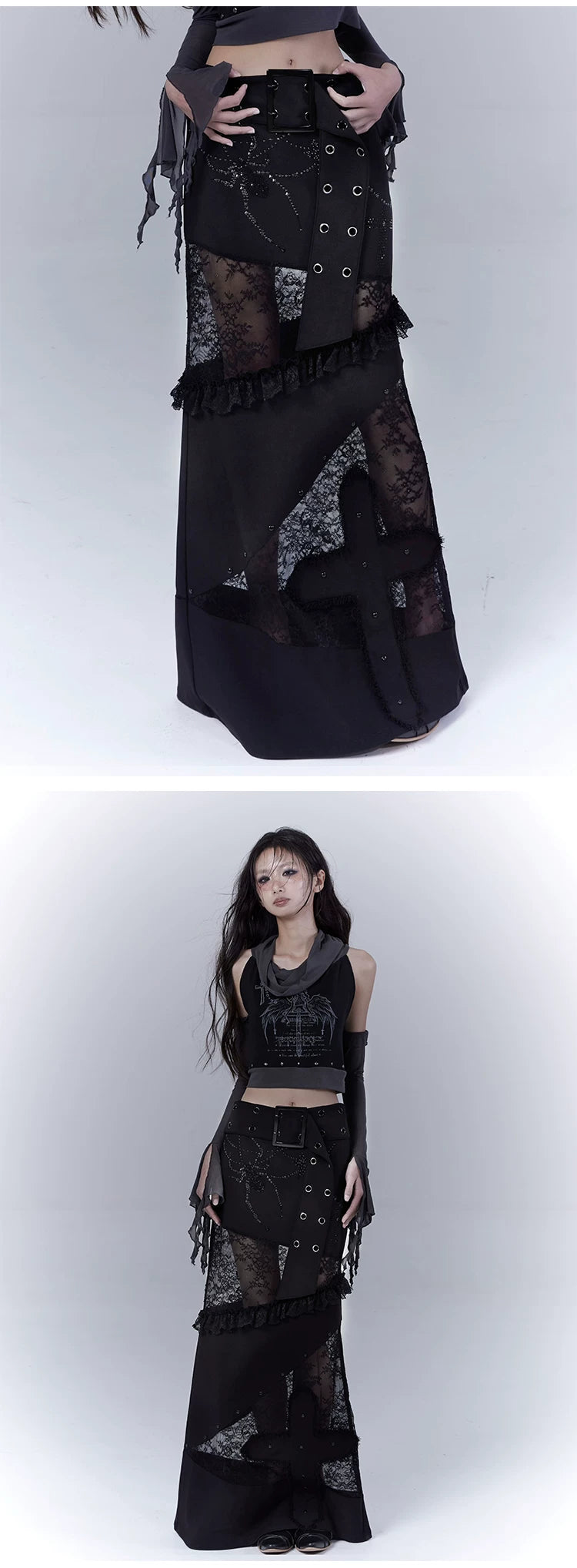 Lace Patchwork Low Waist Skirt