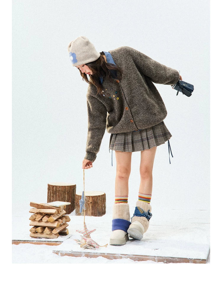 Crew Neck Button-Up Knit Cardigan