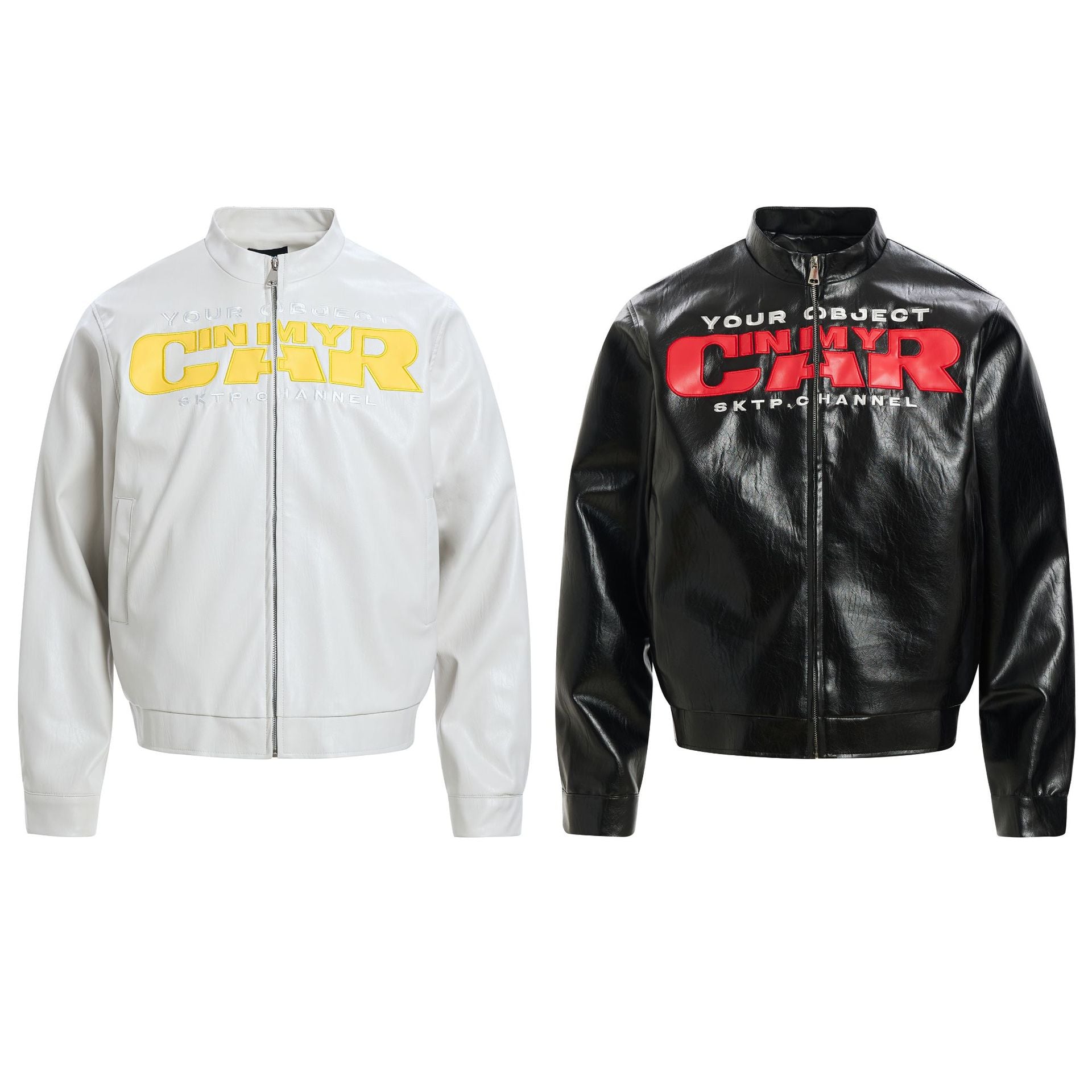 Deconstruction Letter Patch PU Leather Jacket
