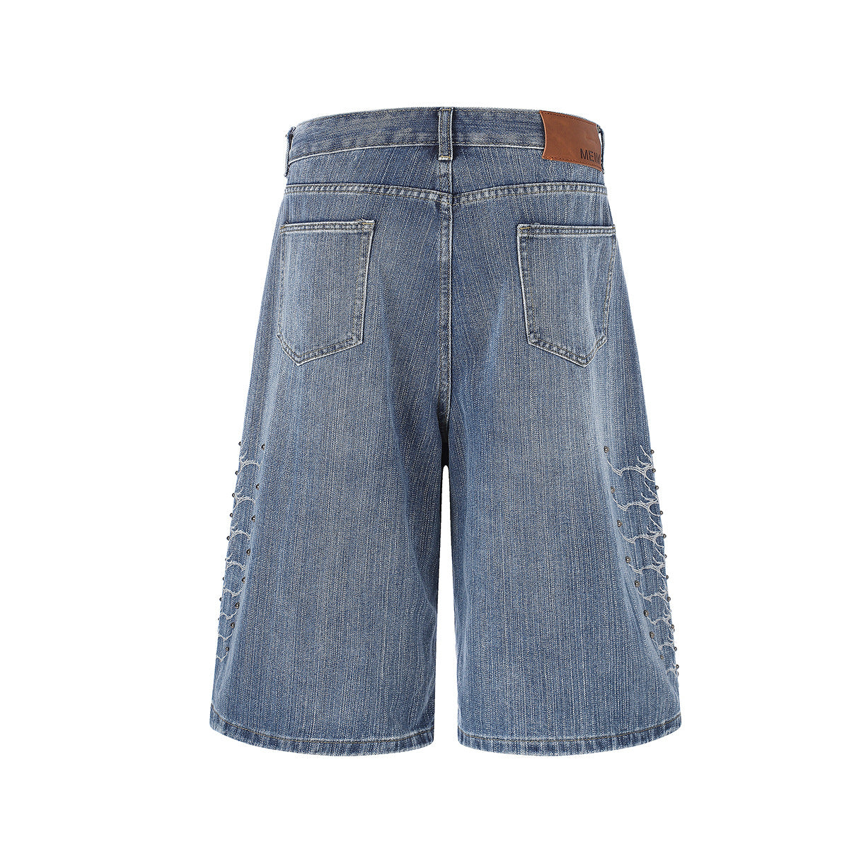 Embroidery Bead Wide Leg Short Denim Pants
