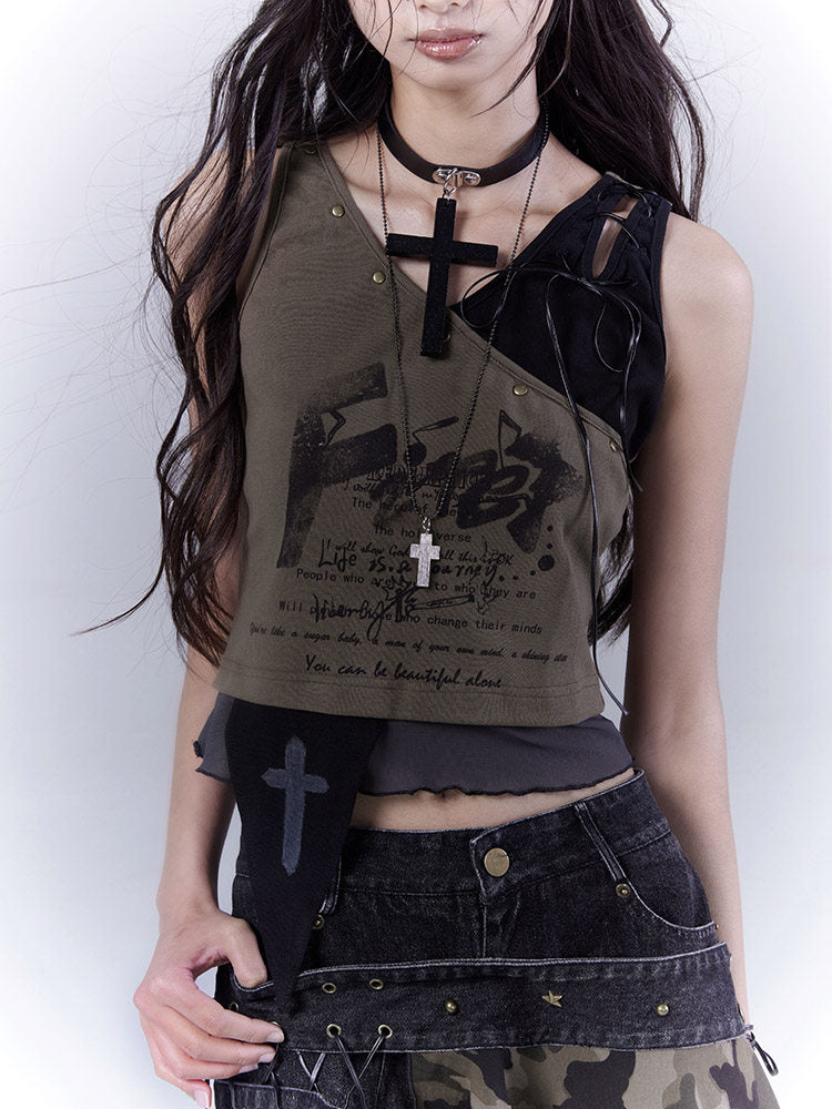 Original Design Low Saturation Print Slimming Tank Top