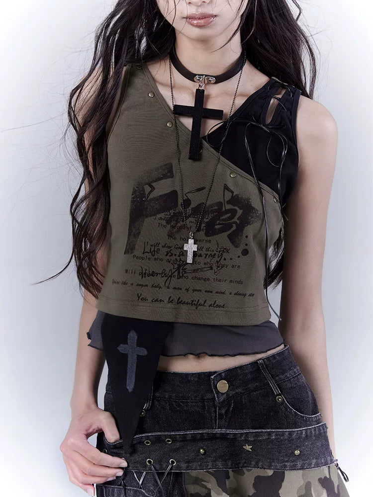 Original Design Low Saturation Print Slimming Tank Top