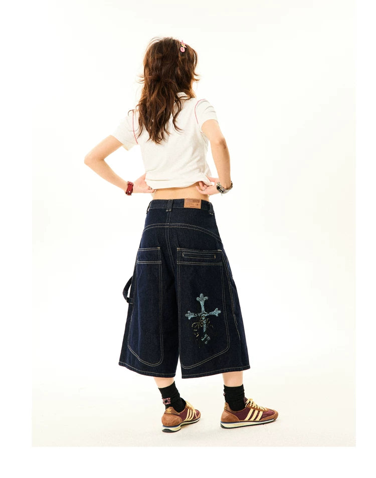 Wide-Leg Denim Shorts