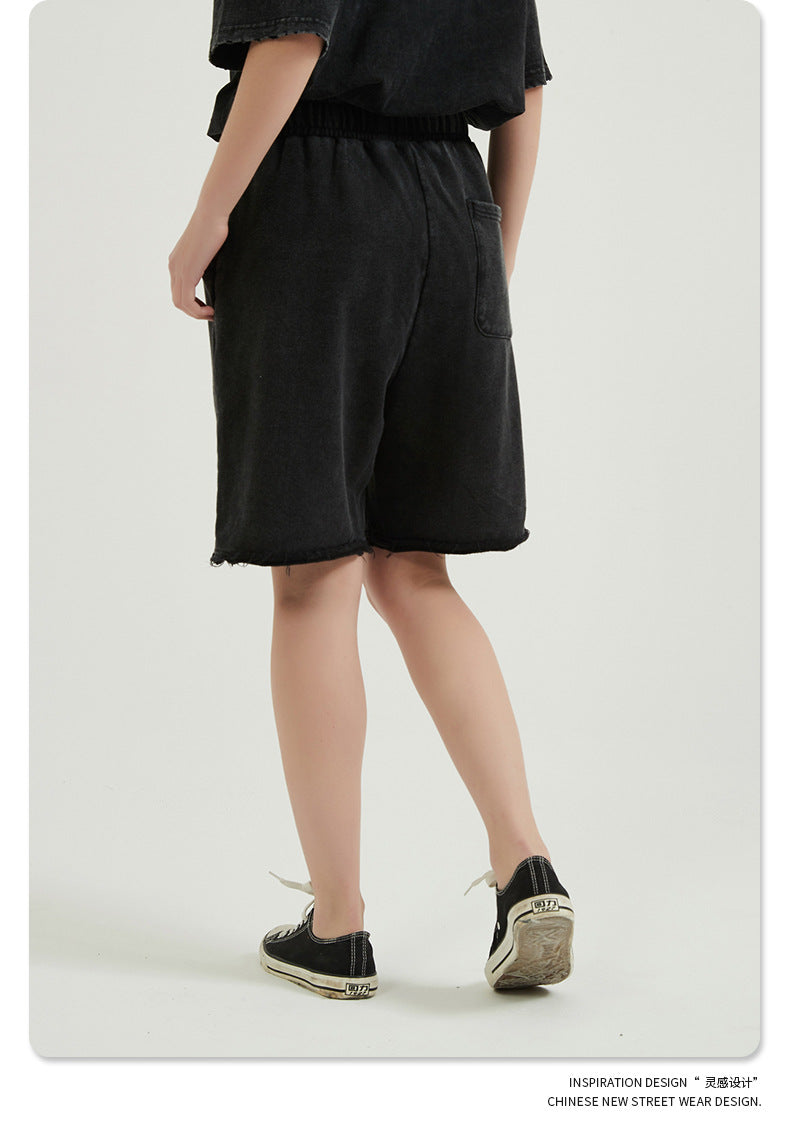 Washed Vintage Raw Edge Short Sweatpants