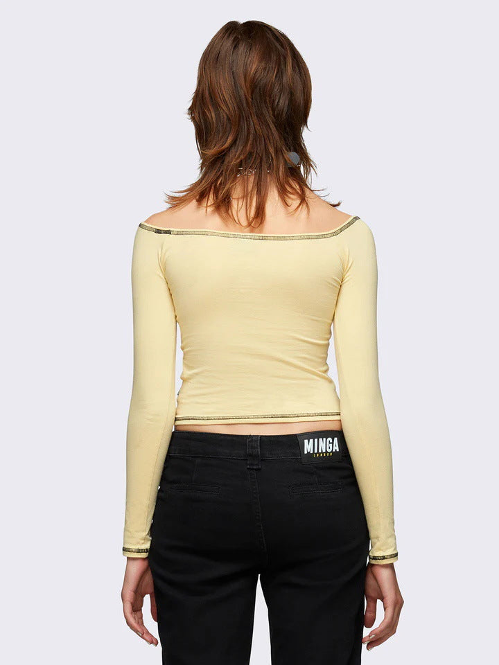 IN CASH Printed Boat Neck long sleeve T-shirt