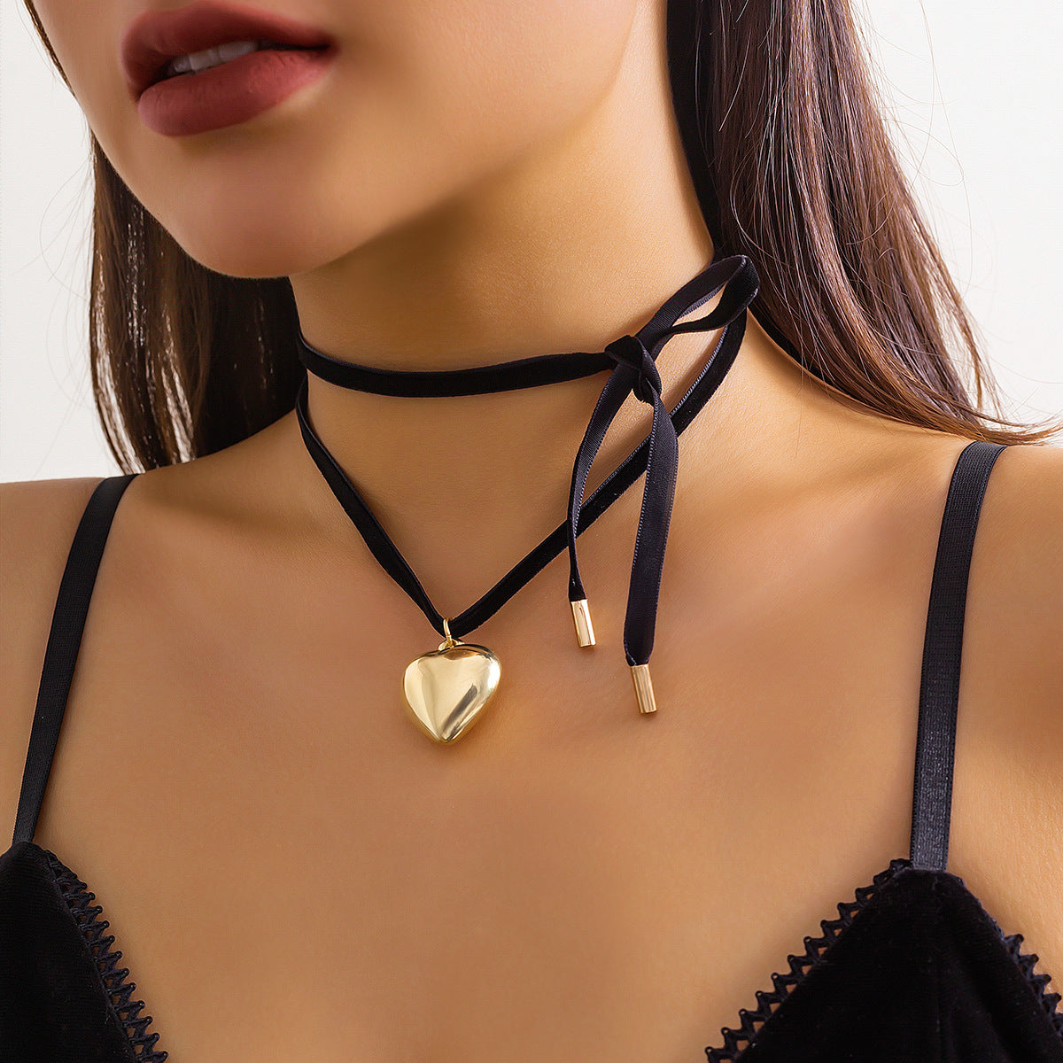 Lace-up Necklace With Heart Pendant
