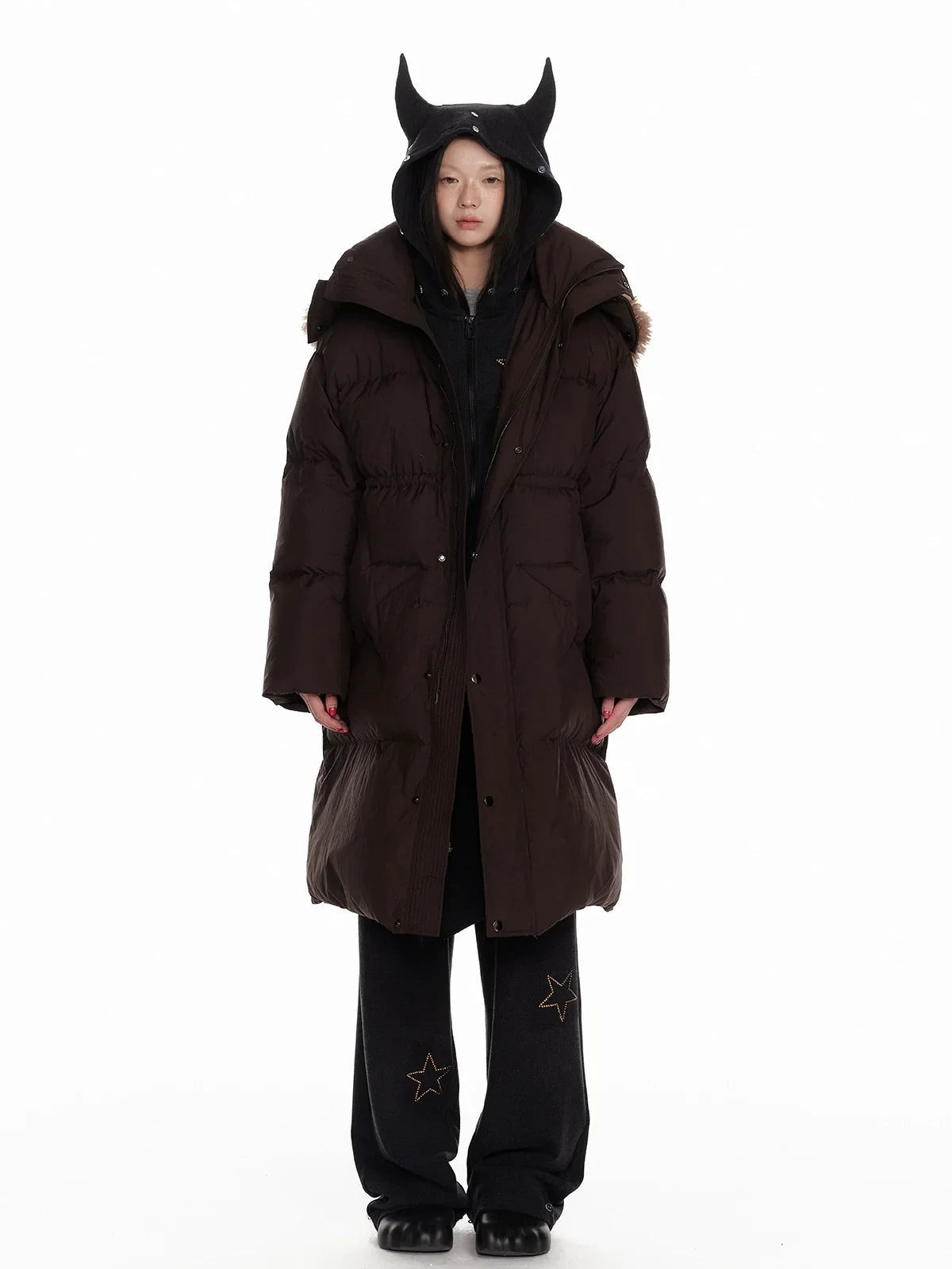 Horn Fur Collar Fuzzy Zipper Hoodie & Wide-Leg Pants Setup