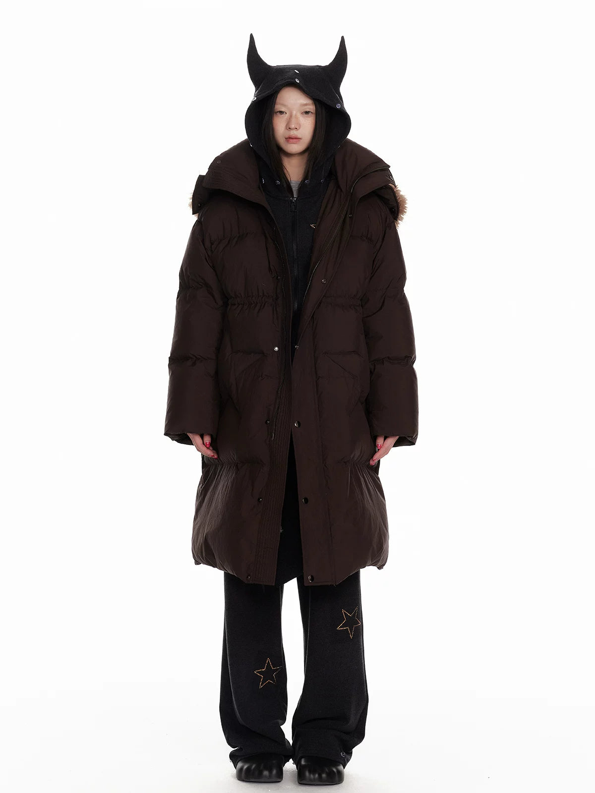 Horn Fur Collar Fuzzy Zipper Hoodie & Wide-Leg Pants Setup