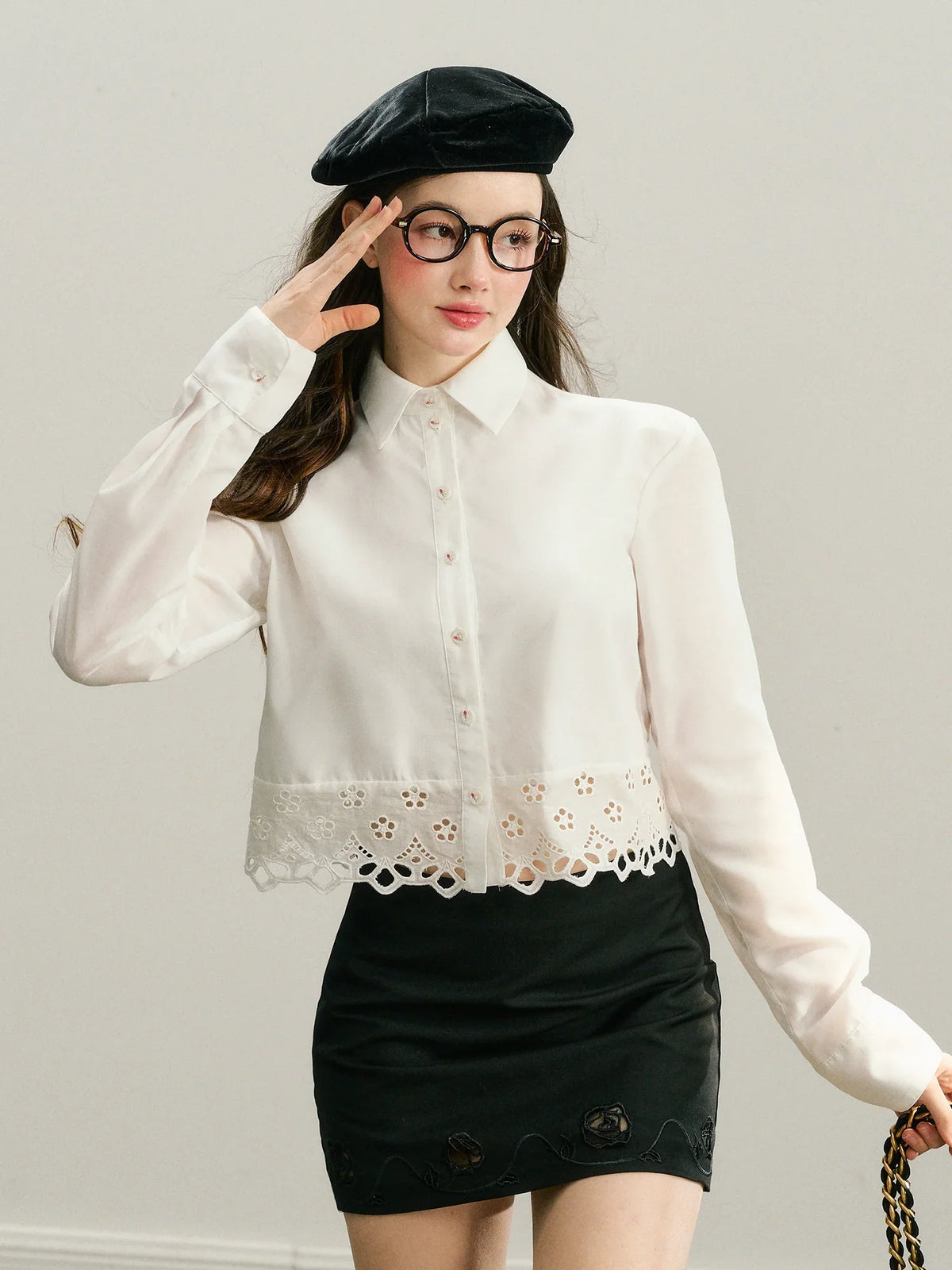 Lace Long Sleeve Shirt & Lace Short Skirt Setup