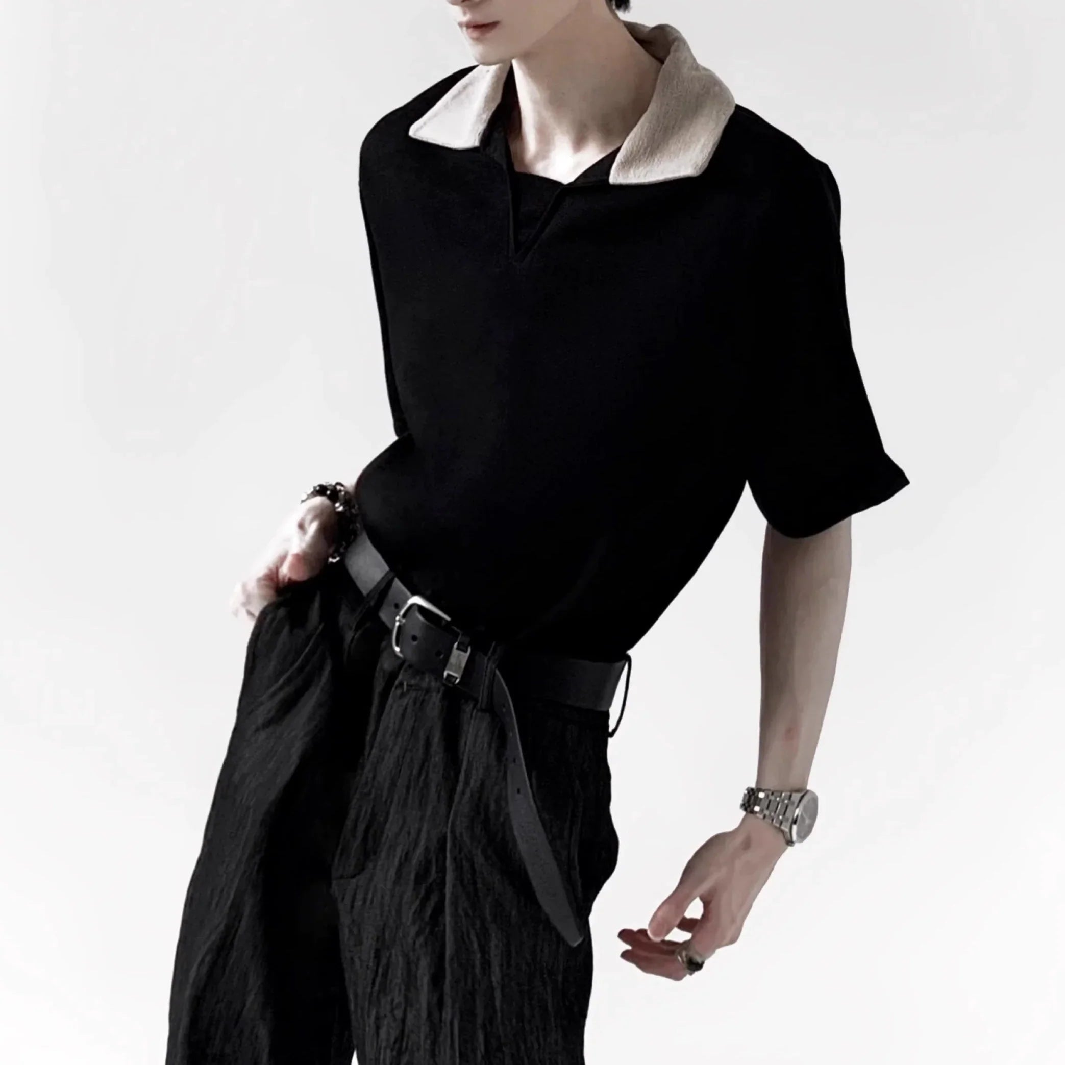 V-Neck Collar Short Sleeve Polo Shirt