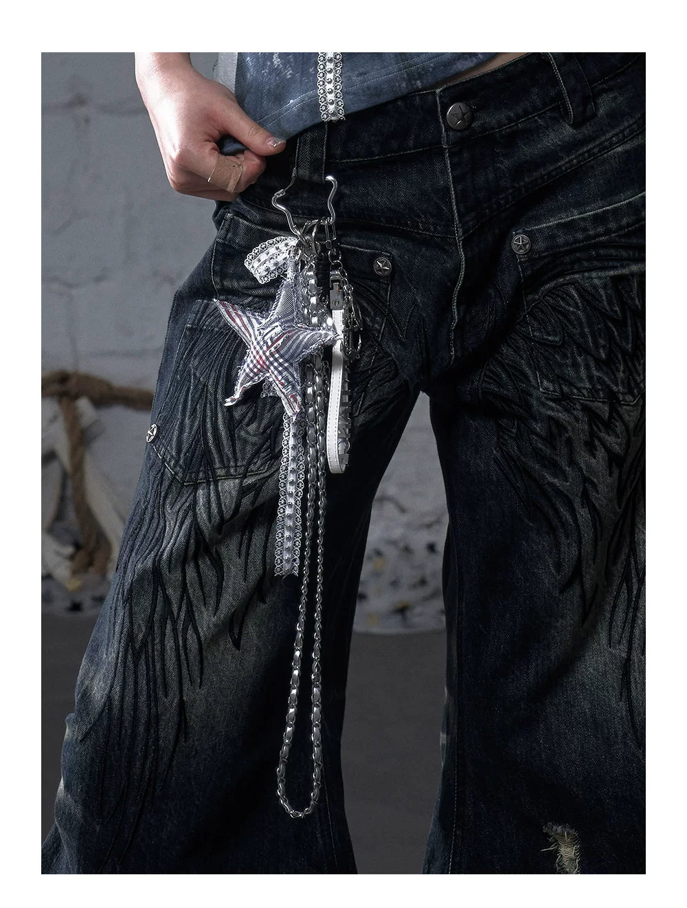 Rhinestone Star Lace Multi-Use Chain Necklace