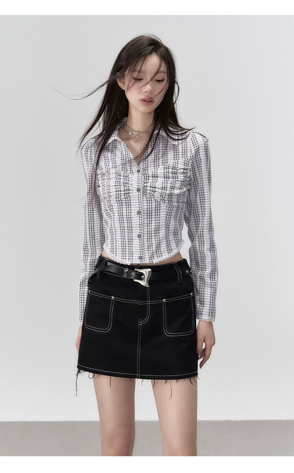 Fit Short Pleated Long Sleeve Shirt