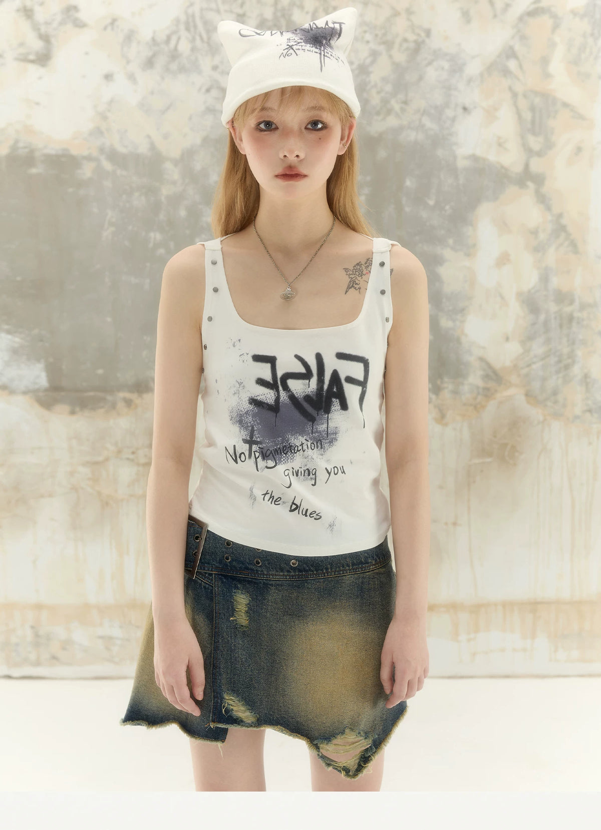 Washed Asymmetrical Adjustable Denim Short Skirt