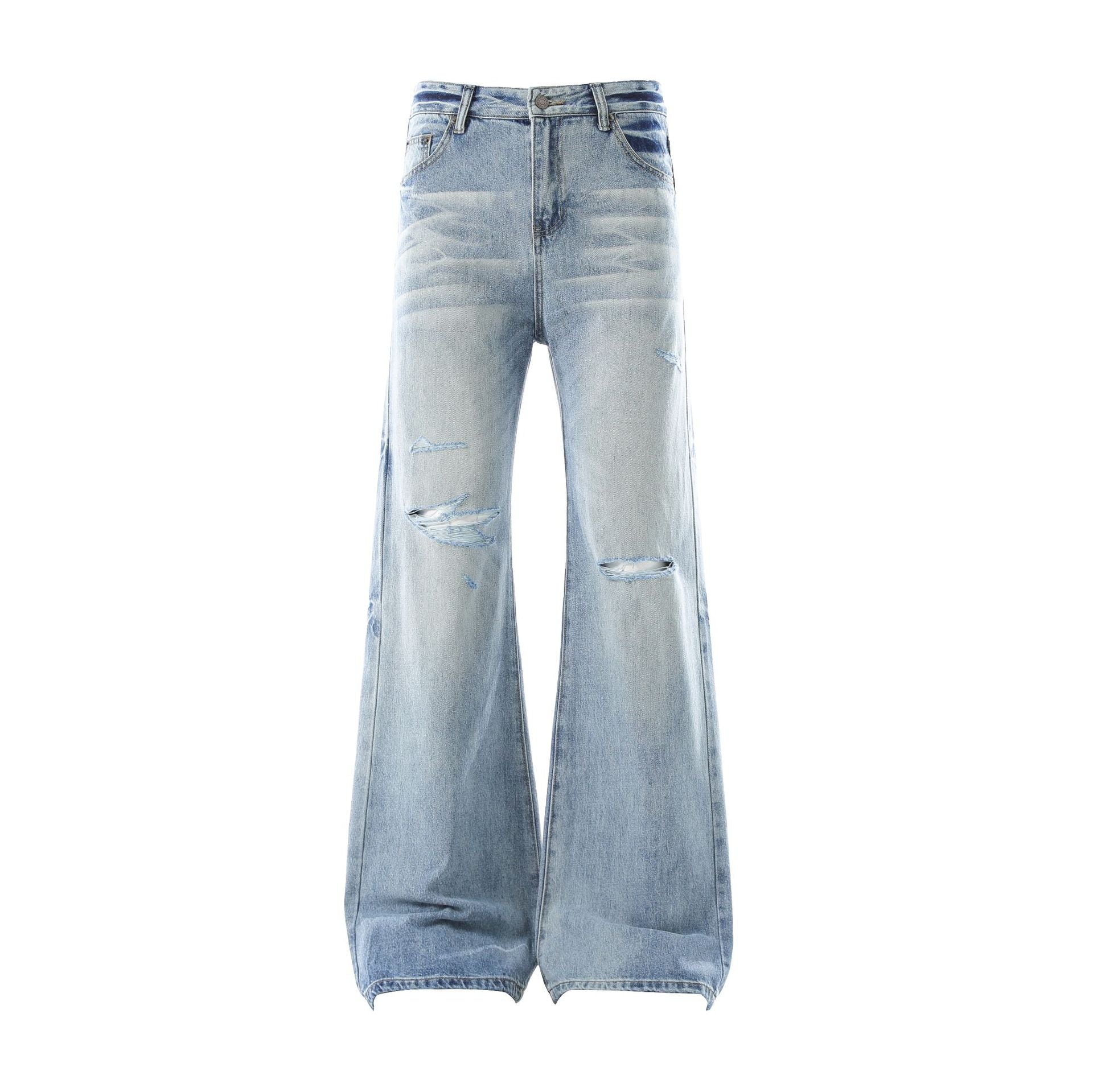 Washed Damage Flare Denim Jeans