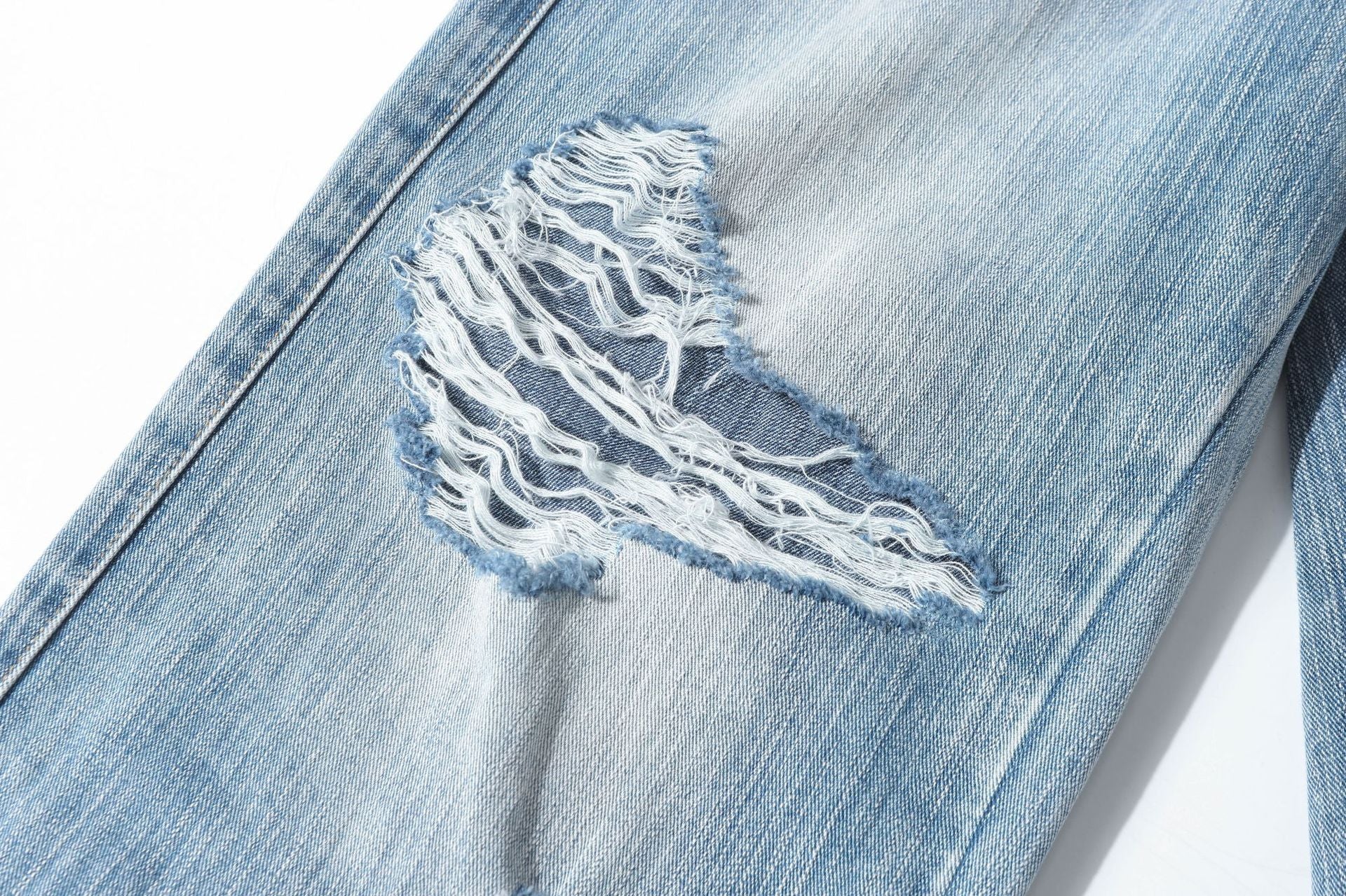 Damage Whisker Washed Wide Leg Denim Jeans