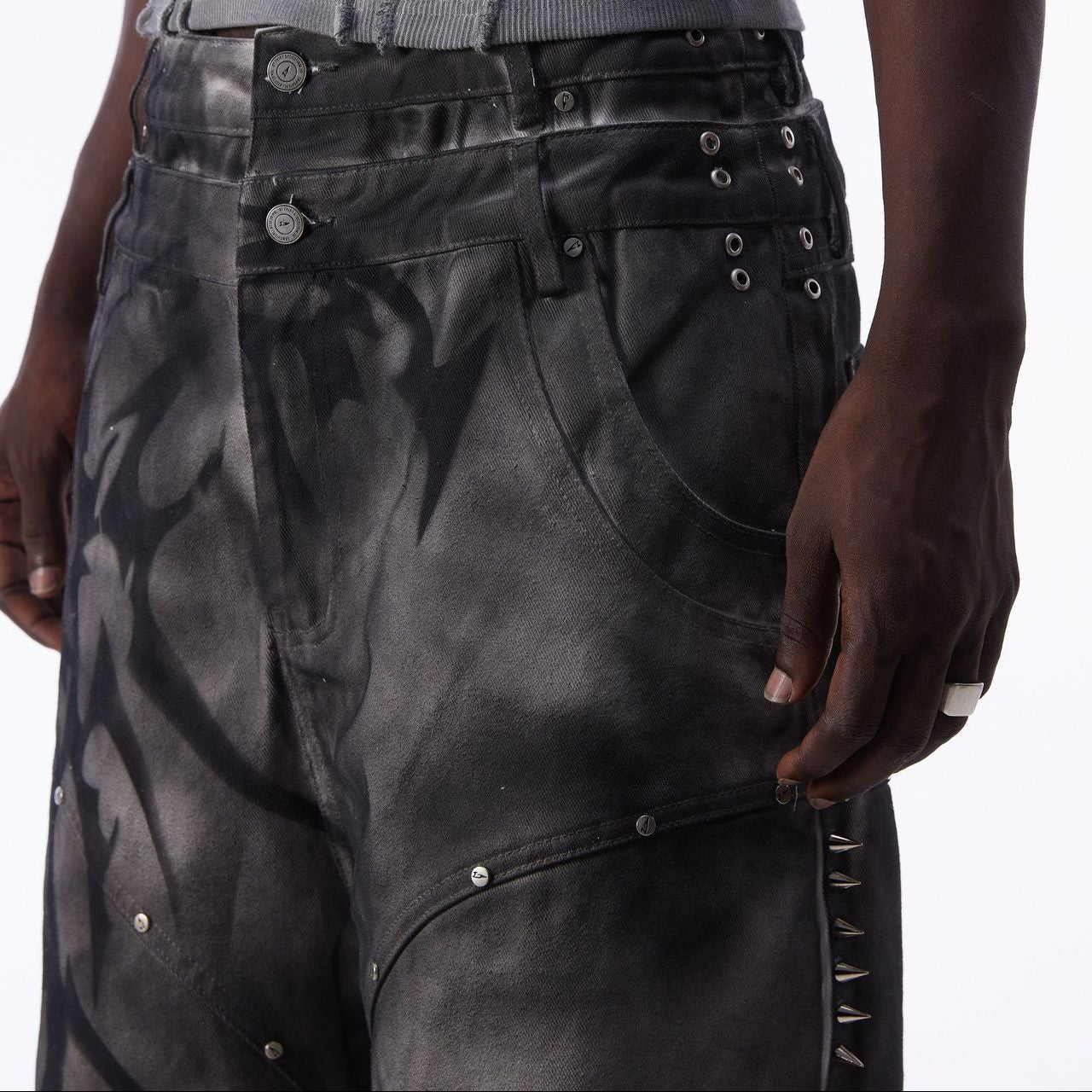 Washed Graffiti Dirty-Dye Denim Jort