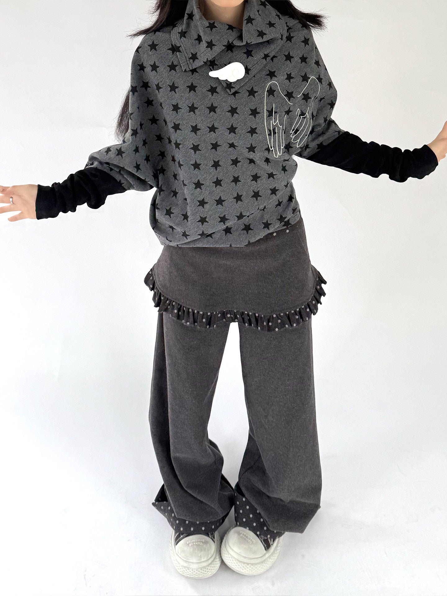 Star Print Wing Detail Layered Long Sleeve T-Shirt