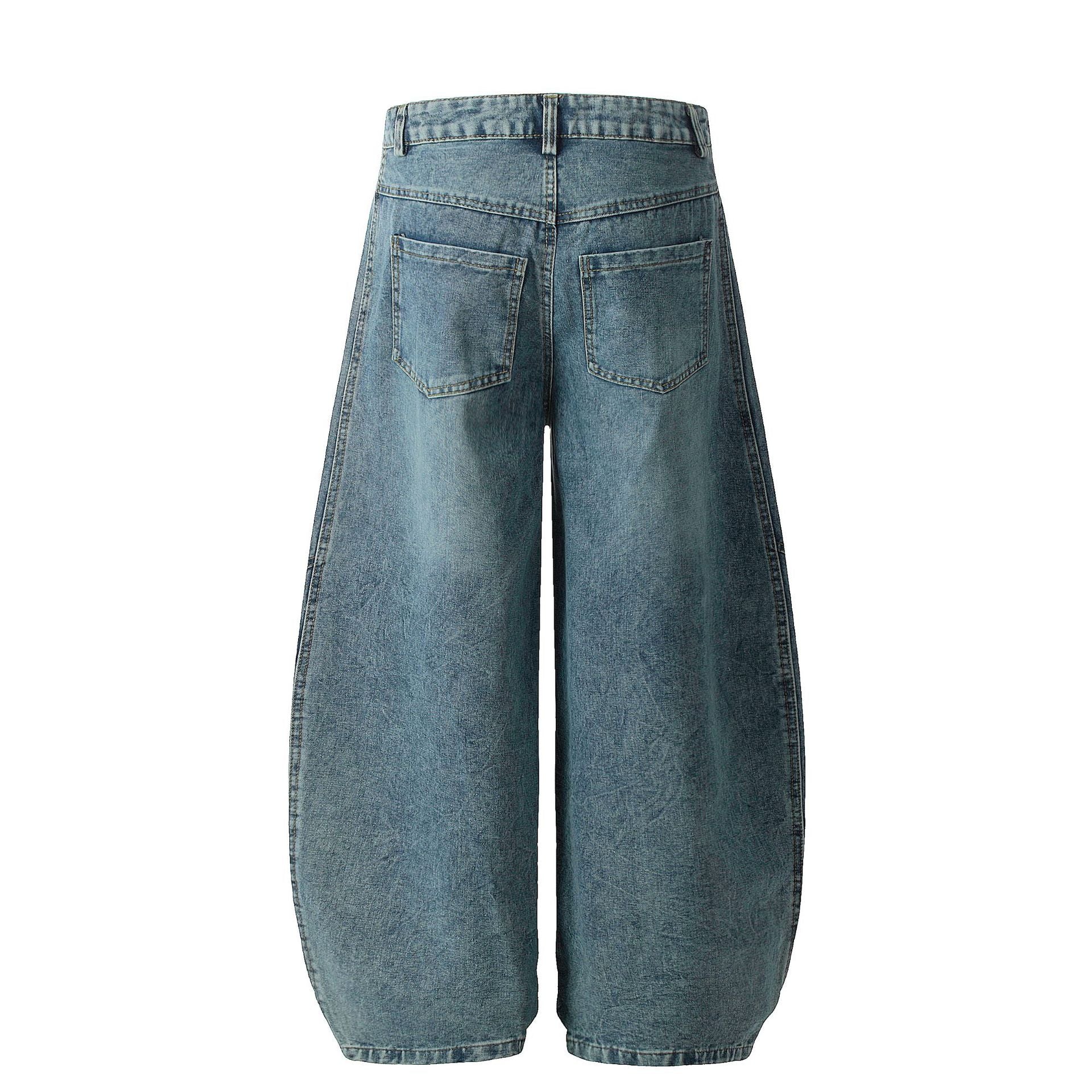 Washed Triple Stripe Panel Design Wide Leg Denim Jeans