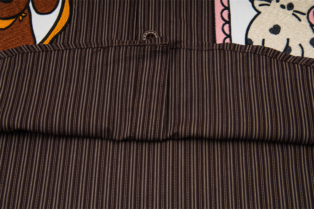 Cartoon Patches Vertical Stripe Shirt