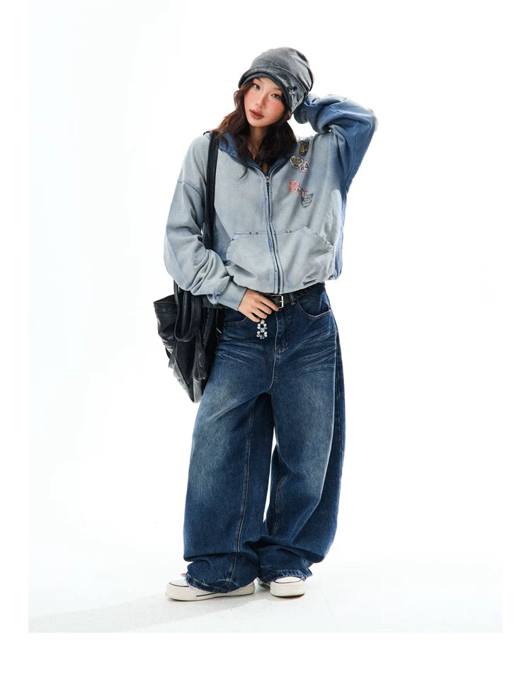 Washed Oversize Zip-Up Hoodie
