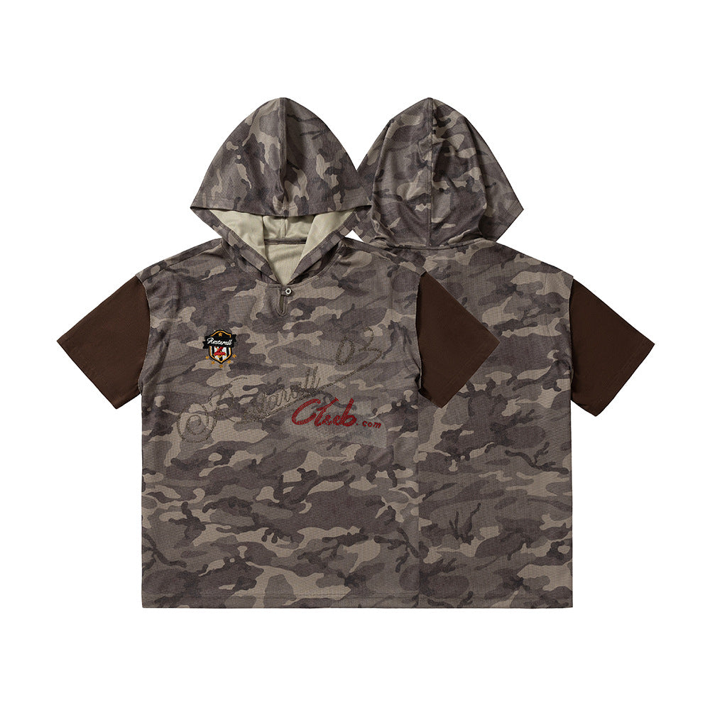 Camouflage Contrast Sleeve Embroidery Hoodie