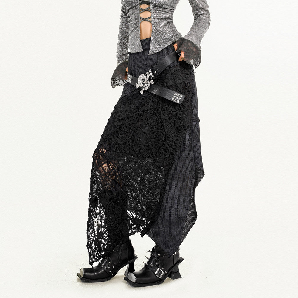 Original Design Heavy Craft Wasteland Knit Patchwork Lace Skirt