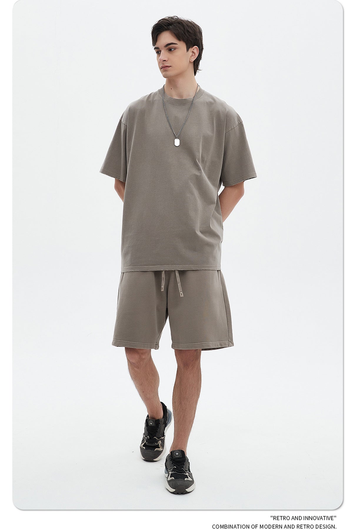 Washed Dyed Oversize Damage Short-sleeve T-shirt & Short Sweatpants Setup